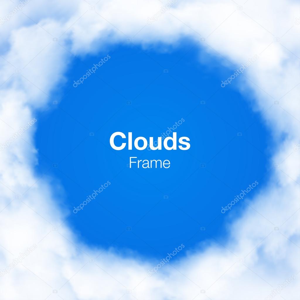 Realistic Clouds Circle Frame on blue sky. Vector illustration