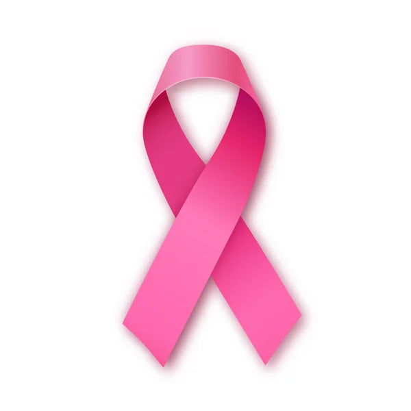 Ikona světlé realistické růžovou stužkou, prsu Rakovina povědomí symbolu — Stockový vektor