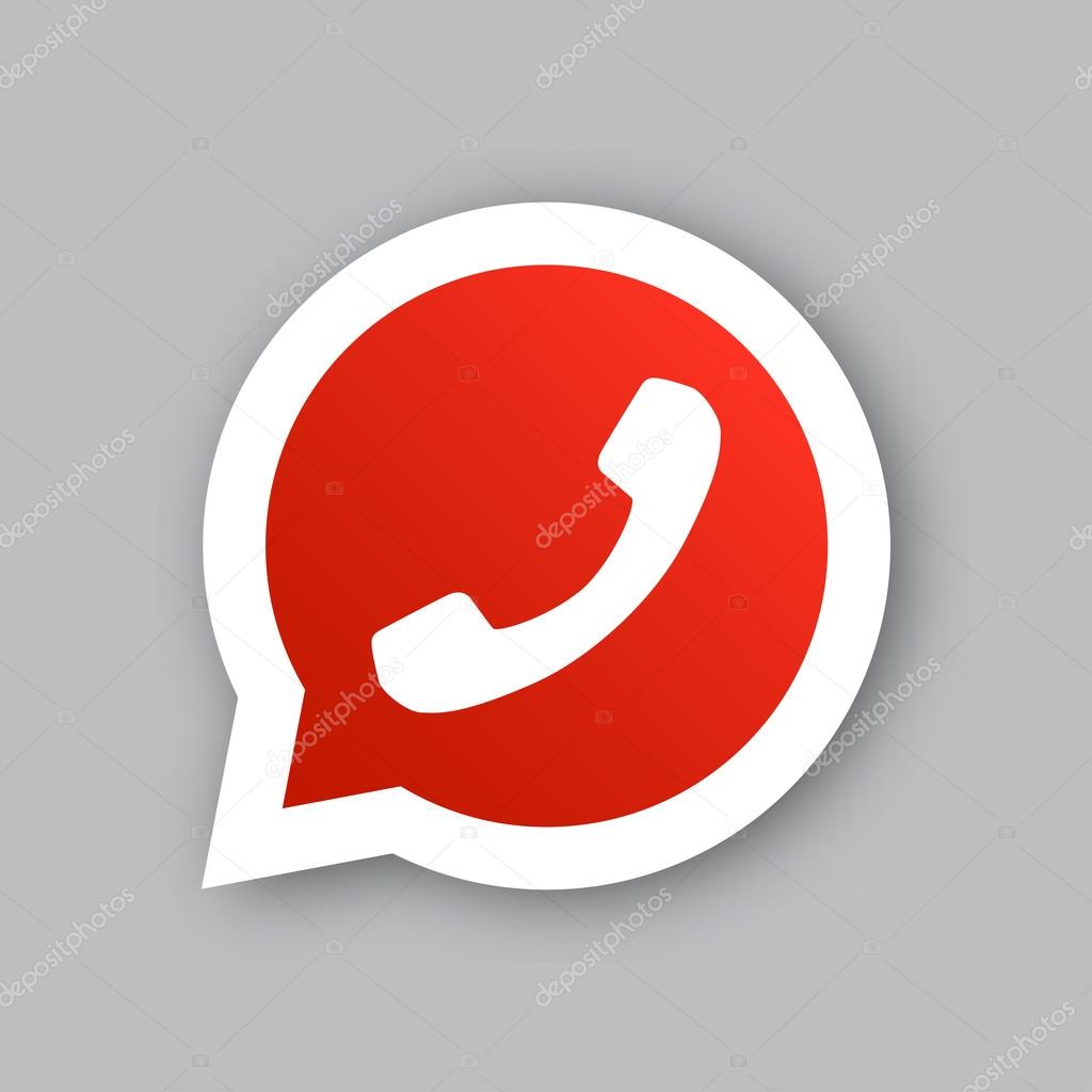 White phone handset in red circle speech bubble icon, vector illustration