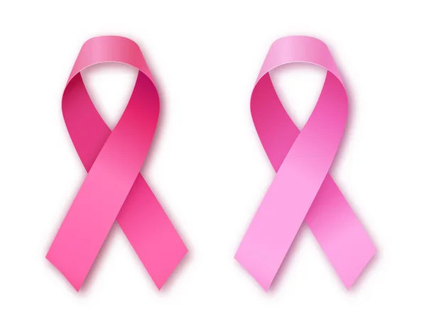 Iconos realistas de cinta rosa, símbolo de conciencia del cáncer de mama — Vector de stock