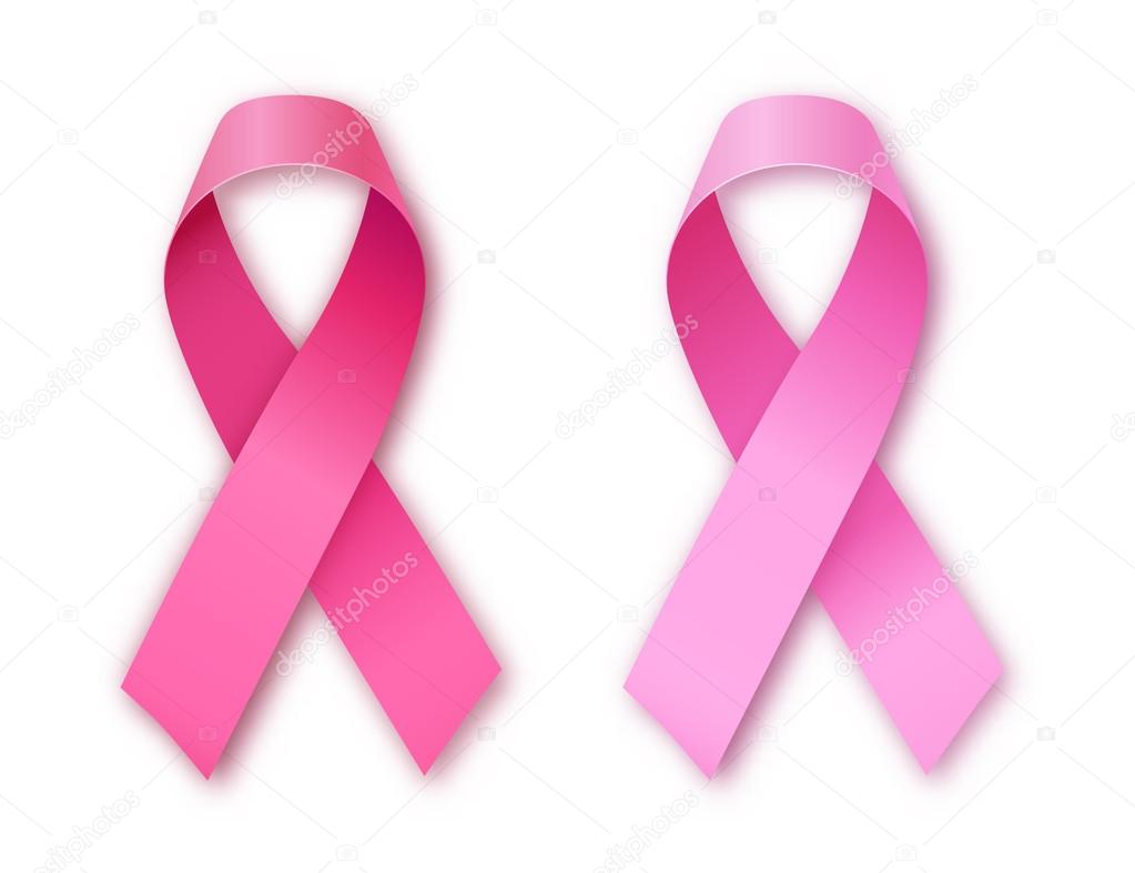 Realistic pink ribbon icons, breast cancer awareness symbol