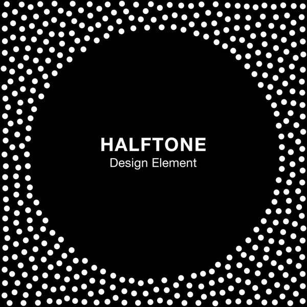 Abstract Halftone White Dots Frame on Black Background. Circle B — Stock Vector