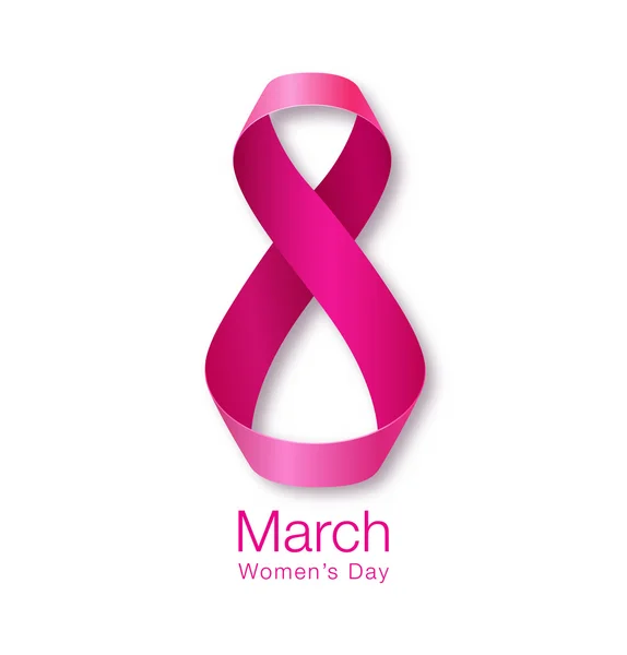 Ontwerp voor een papieren Womens dag. Realistische lint 8 maart groet kaart. — Stockvector