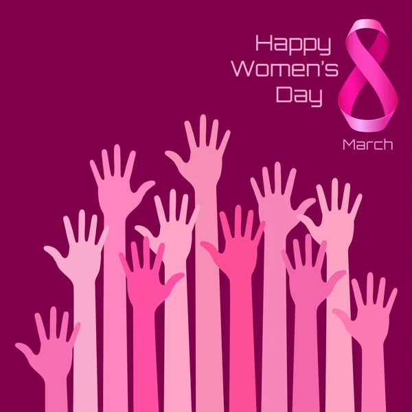 Happy International Womens Day Design de cartões de felicitações. Mãos cor de rosa —  Vetores de Stock