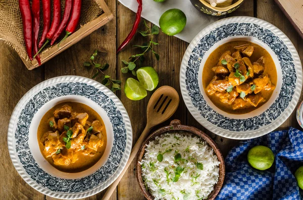 Curry kyckling med ris — Stockfoto