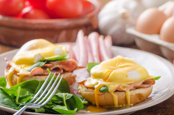 햄과 달걀 베네딕토 — 스톡 사진