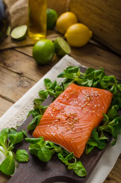 Verse zalm met salade — Stockfoto