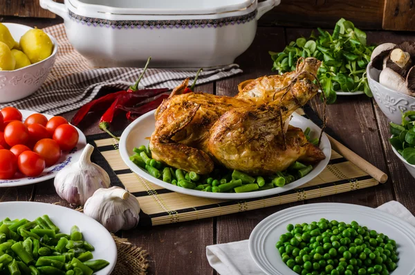 Grillad kyckling med vin och potatis — Stockfoto