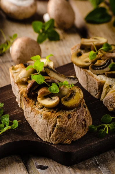 Сельский хлеб с чесноком, грибами и травами — стоковое фото