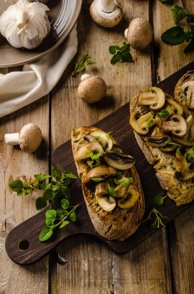 Rustic Toast bread with garlic, mushrooms and herbs — Stock Image Rustic Toast bread with garlic, mushrooms and herbs Stock Photo