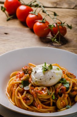 Italian pasta with poached egg clipart