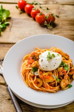 Italian pasta with poached egg clipart