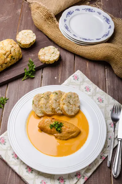 Chicken on cream with pepper season — Stock Image Chicken on cream with pepper season Stock Image