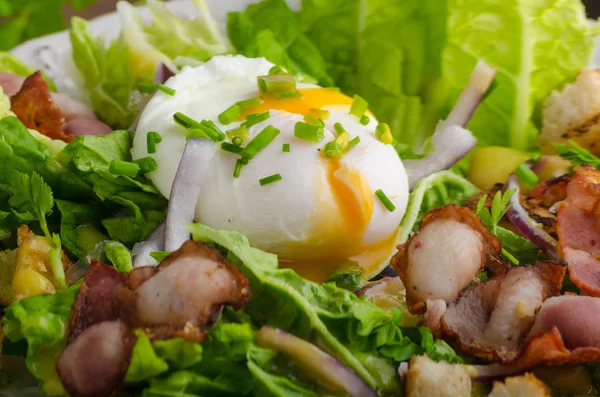 Ensalada fresca con huevo escalfado — Foto de Stock