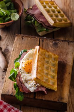 Waffles sandwich with eggs clipart