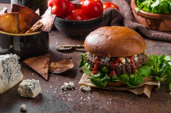 Beef burger with blue cheese