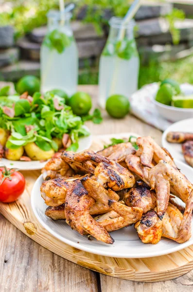 Delicious barbecue with lemonade — Stock Photo, Image