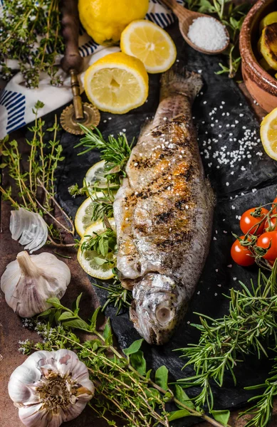 Gegrillte Forelle mit Kräutern — Stockfoto