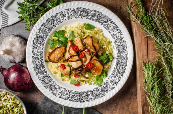 Mezcla de pollo picante chino con arroz al curry — Foto de Stock