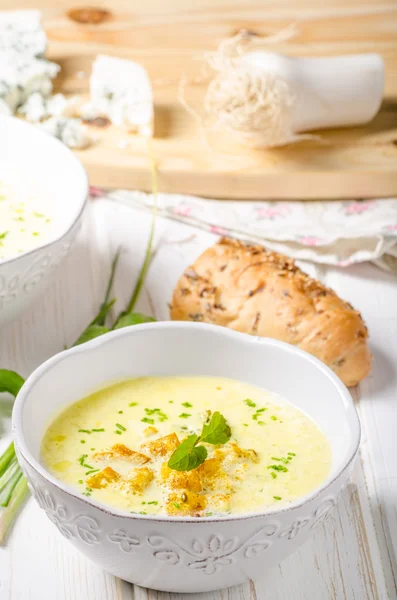 Curry soup with croutons — Stock Image Curry soup with croutons Stock Picture