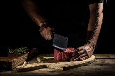 Chef butcher prepare beef steak clipart