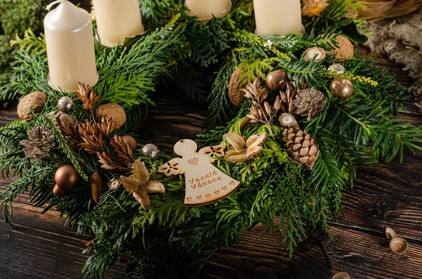 Homemade Christmas Wreath Upcoming Christmas Celebration — Stock Photo, Image