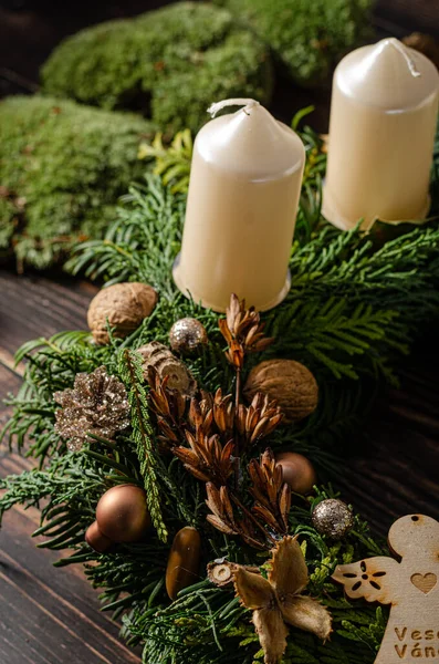 Hemlagad Julkrans För Kommande Julfirande — Stockfoto