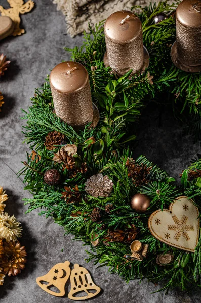 Natuurlijke Kerstkrans Zelf Gemaakt Voor Kerst — Stockfoto