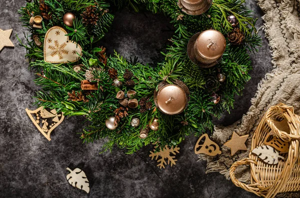 Natural Christmas Wreath Homemade Prepared Christmas Time — Stock Photo, Image
