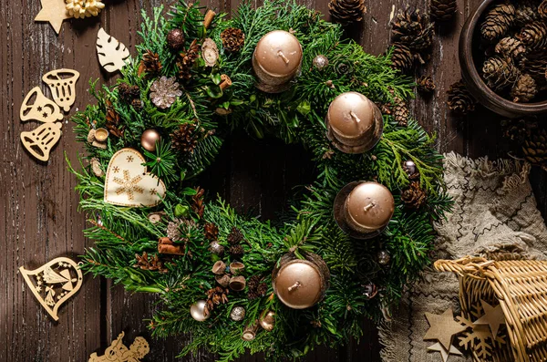 Natural Christmas Wreath Homemade Prepared Christmas Time — Stock Photo, Image