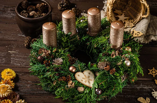 Grinalda Natal Natural Caseiro Preparado Para Tempo Natal — Fotografia de Stock