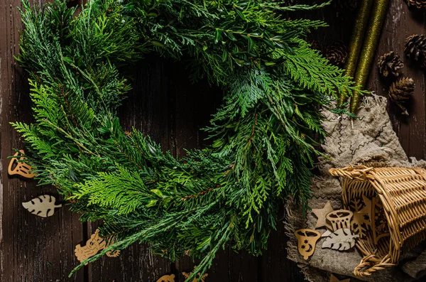 Natural Christmas Wreath Homemade Prepared Christmas Time — Stock Photo, Image