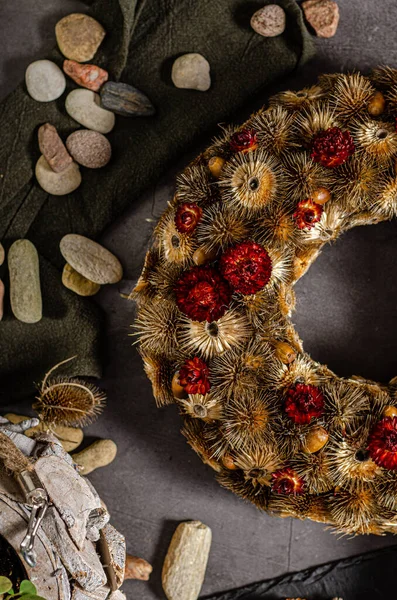 Hermosa Corona Adviento Para Las Próximas Vacaciones Navidad —  Fotos de Stock