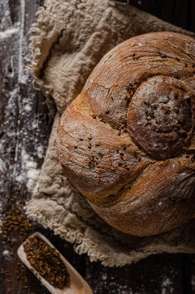 Lahodný Jednoduchý Chléb Kmínem Malým Česnekem — Stock fotografie