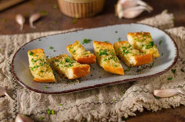 Delicious Baguette Butter Parmesan Cheese Garlic — Stock Photo, Image