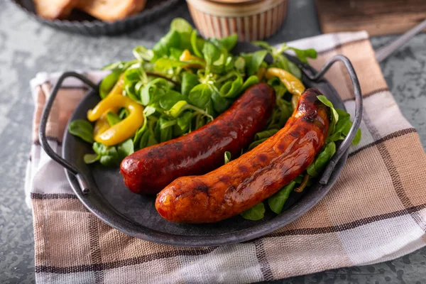 Delicious Spicy Sausages Grill Bread — Stock Photo, Image