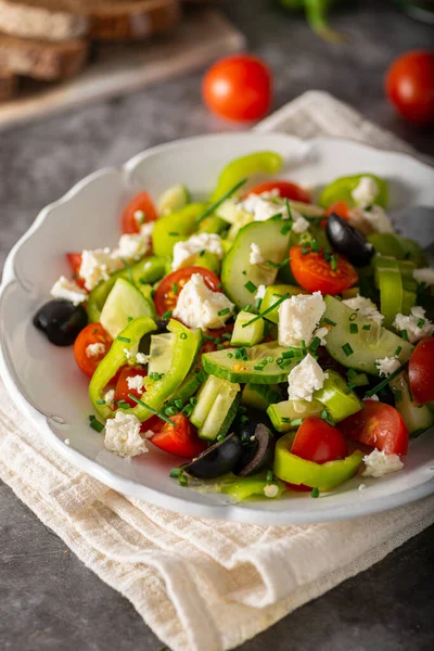 Salade Délicieuse Généreuse Aux Olives Fromage Feta — Photo