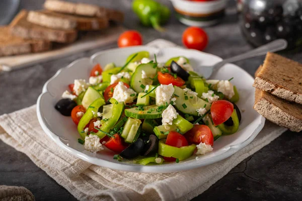 Ensalada Deliciosa Heathy Con Aceitunas Queso Feta —  Fotos de Stock