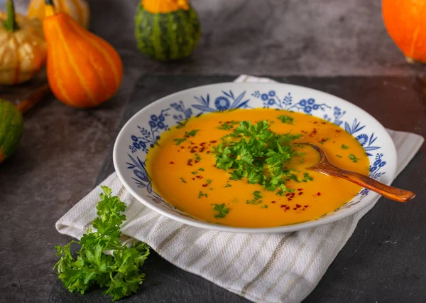 Delicious sweet soup with chilli and herbs