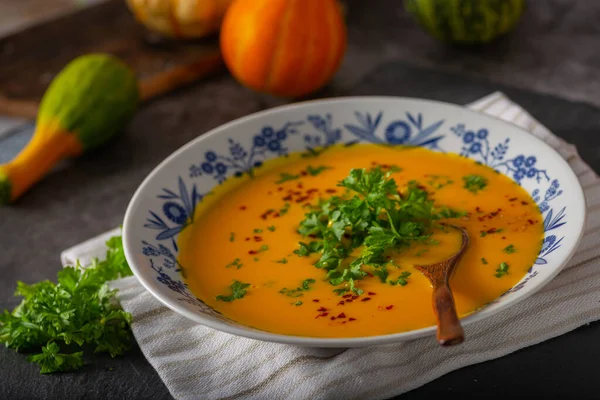 Delicious sweet soup with chilli and herbs