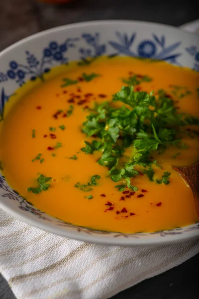 Delicious sweet soup with chilli and herbs