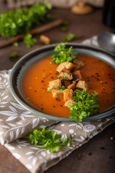 Goulash Soup Crispy Bread Garlic Herbs — Stock Photo, Image