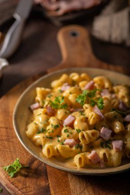 Peynir soslu ve organik otlu lezzetli bir makarna.
