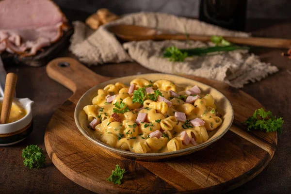 Delicosa Pasta Con Salsa Queso Hierbas Orgánicas —  Fotos de Stock