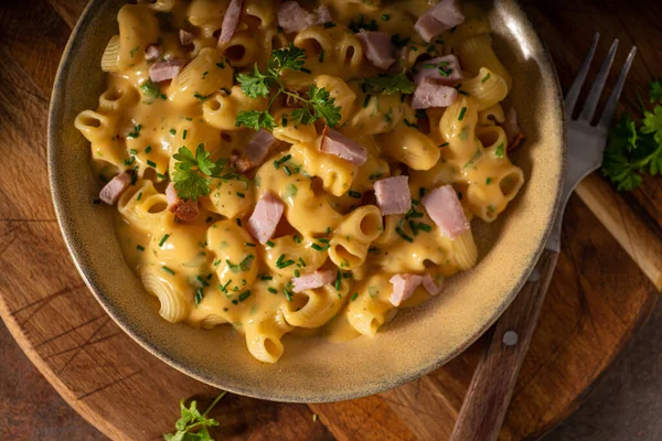 Delicosa Pasta Con Salsa Queso Hierbas Orgánicas —  Fotos de Stock