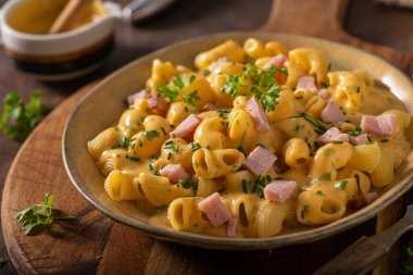 Peynir soslu ve organik otlu lezzetli bir makarna.