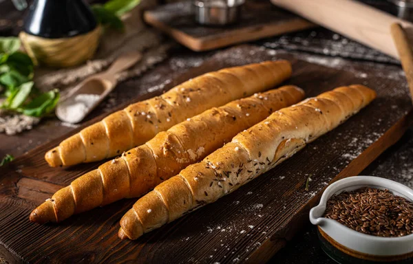 Homemade Roll Seeds Garlic Basil — Stock Photo, Image