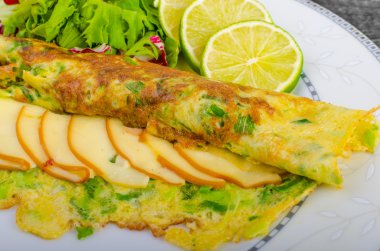 Vejetaryen yeşil soğan omlet