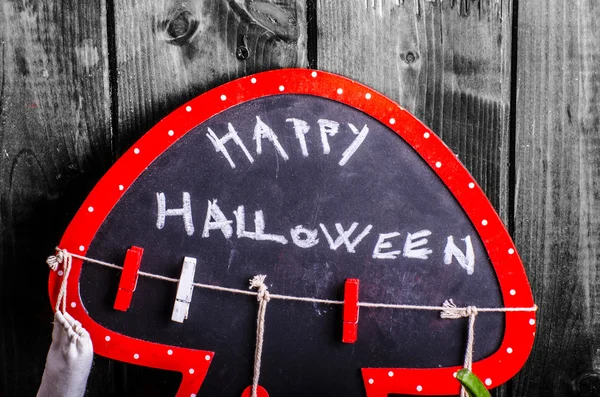Natura morta di Halloween di zucche, iscrizione, ombre — Foto Stock
