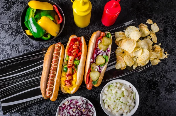 Wszystkie psy wołowiny, żądana hot-dogi — Zdjęcie stockowe